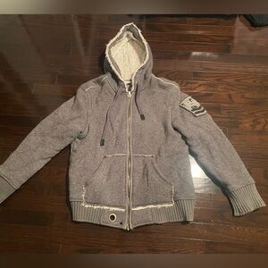 Energie Grey Hooded Sweatshirt, Size L Cotton Sherpa interior, Superb condition